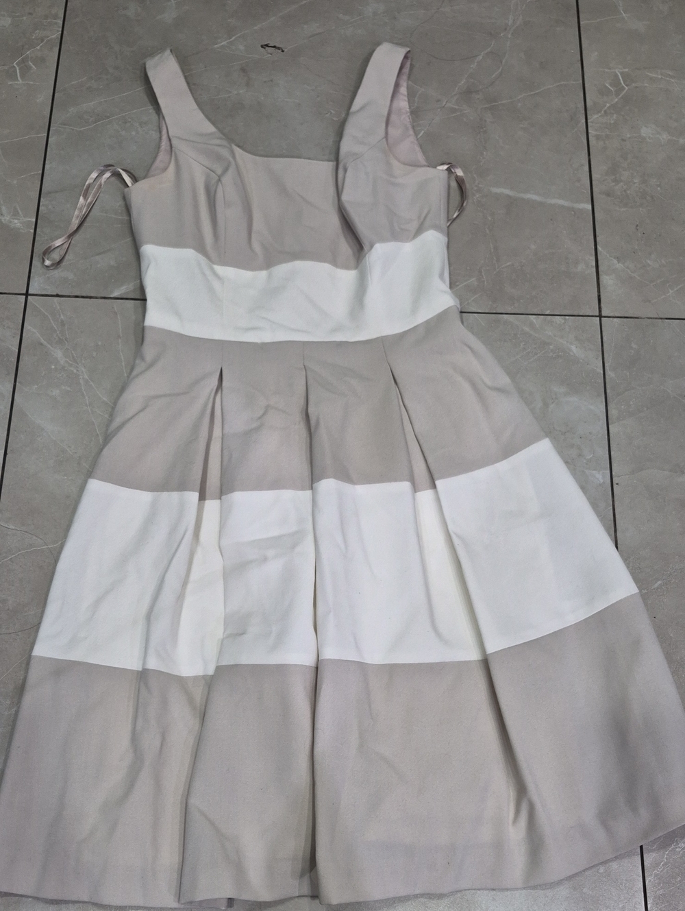 Lauren Ralph Lauren Beige and White Striped Fit-and-Flare Midi Dress
